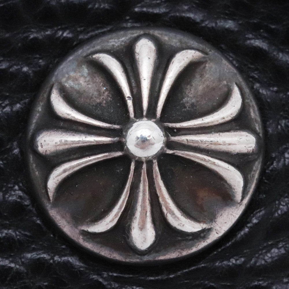 CHROME HEARTS Wave Wallet Cross Button Leather Black Size F