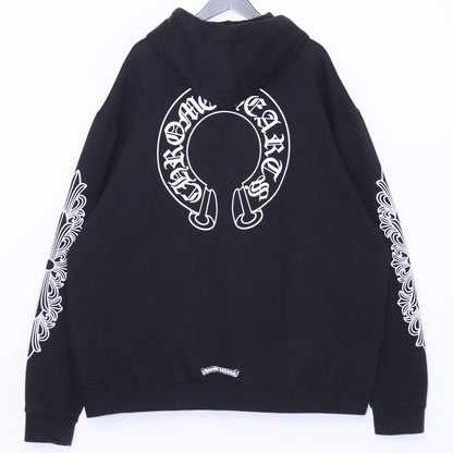 CHROME HEARTS Horseshoe Floral Cross Hoodie Black Size XXL