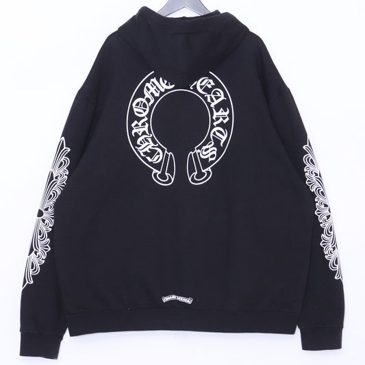 CHROME HEARTS Horseshoe Floral Cross Hoodie Black Size XXL