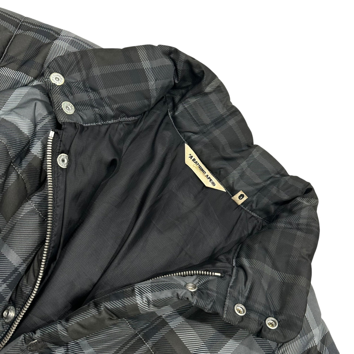 Bape A BATHING APE 2000s Tartan Padded Jacket Gray Size M