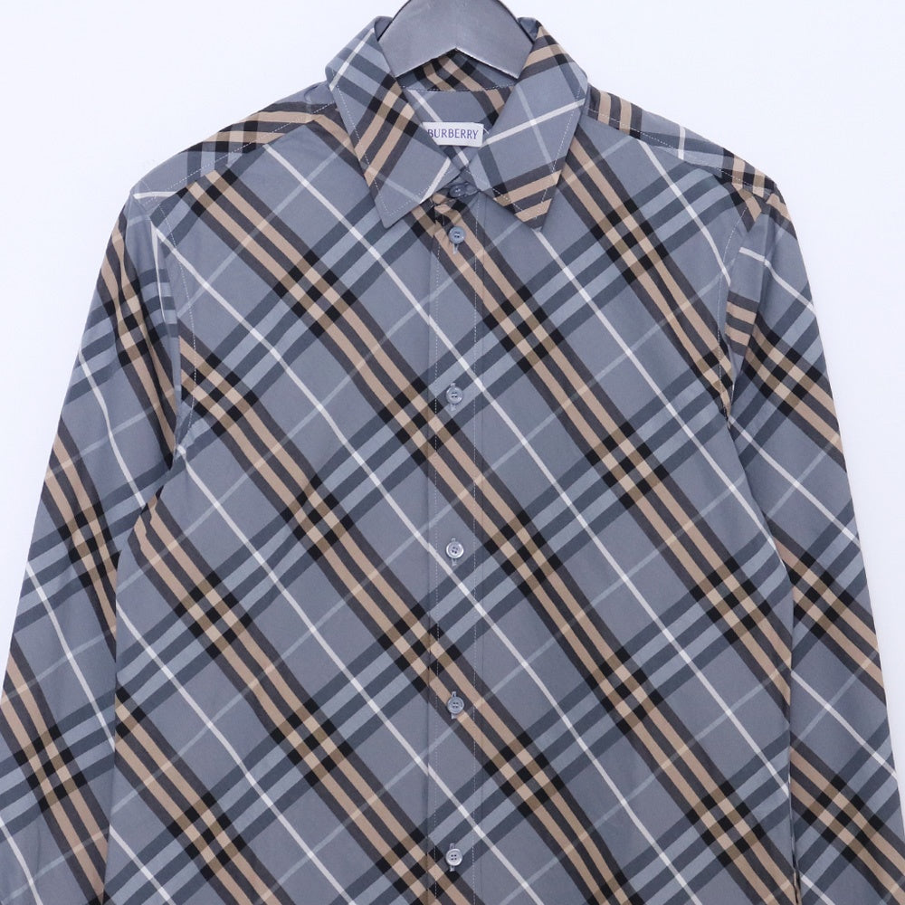 BURBERRY 26SS Regular Fit Check Long Shirt Gray Size XS