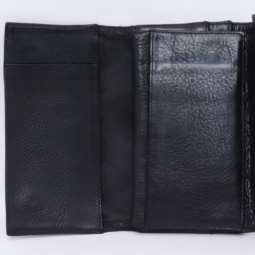 CHROME HEARTS Wave Wallet Cross Button Leather Black Size F