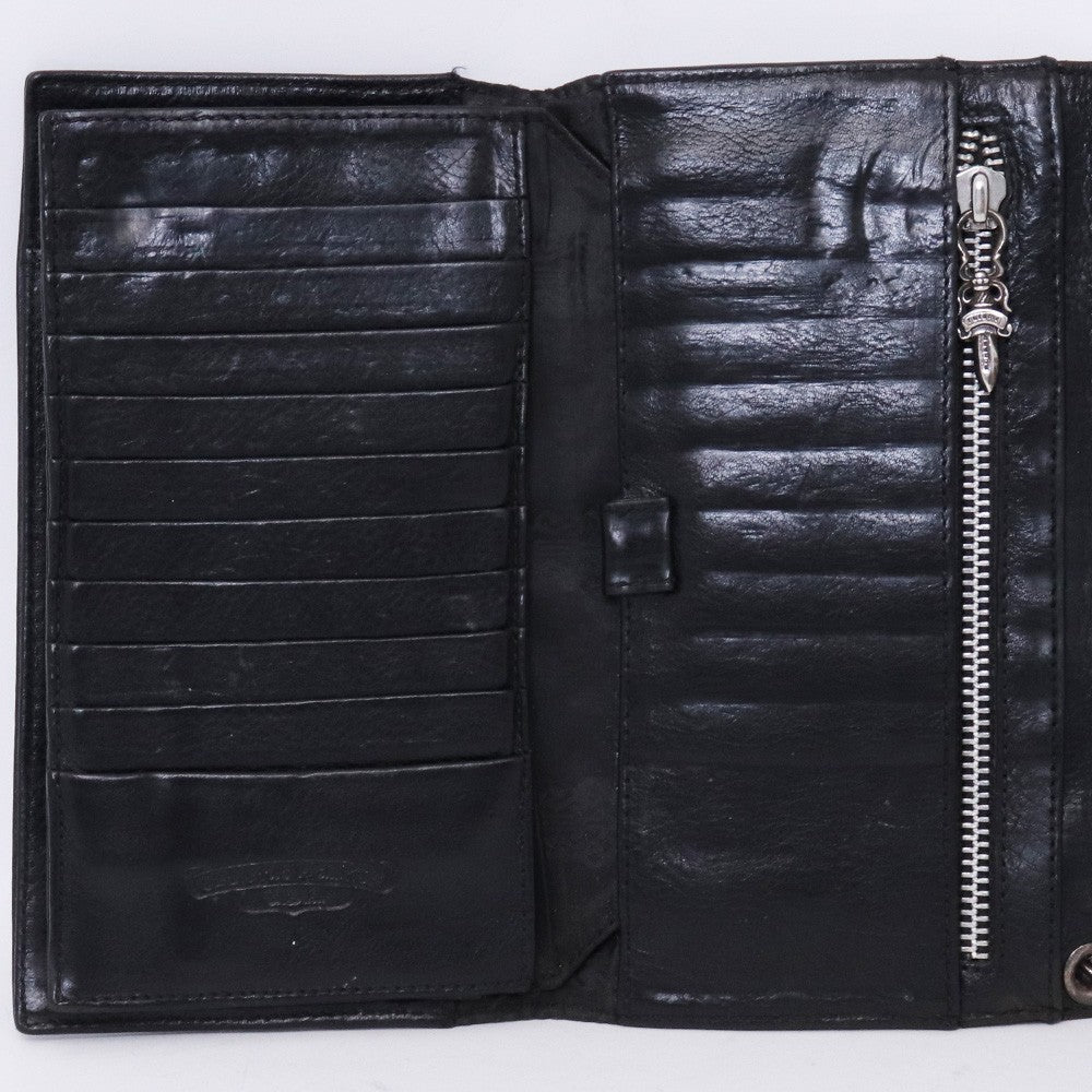 CHROME HEARTS Wave Cross Button Wallet Black Size F