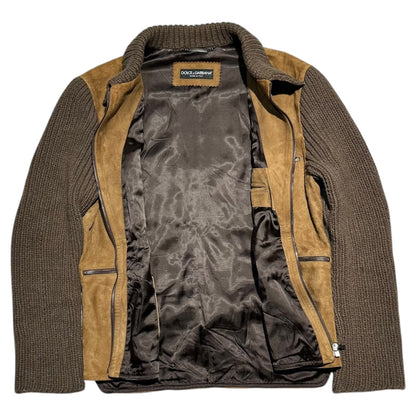 DOLCE&GABBANA Knit Sleeve Suede Zip Jacket Brown Size 48