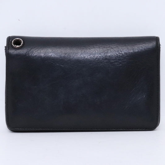 CHROME HEARTS 1Zip Cross Button Leather Wallet Black Size F