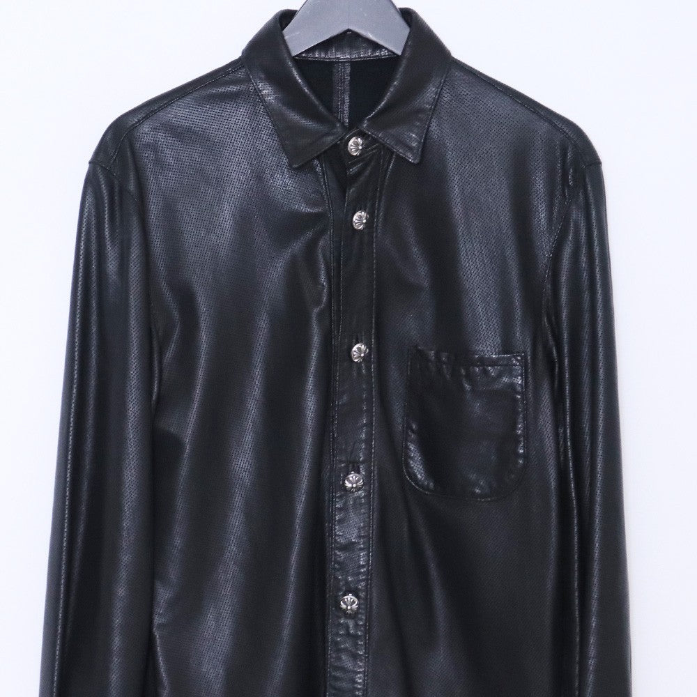 CHROME HEARTS Leather Cross Ball Button-Up Black Size S