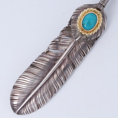 TARO WASHIMI K18 Gold Rope Turquoise Feather Silver L Size L