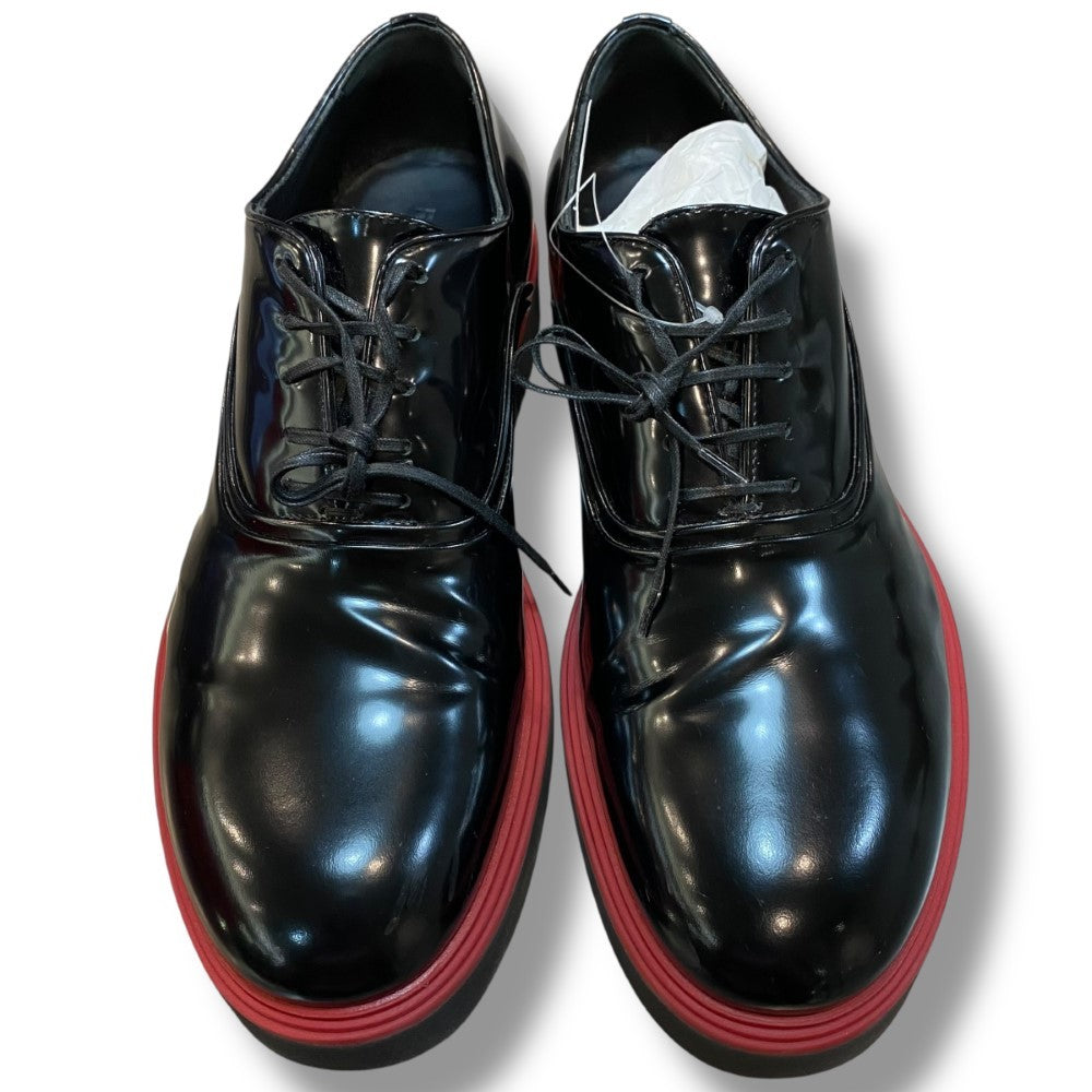 FERRAGAMO FIORINO Calf Leather Derby Black Red Loafers Size 7 1/2