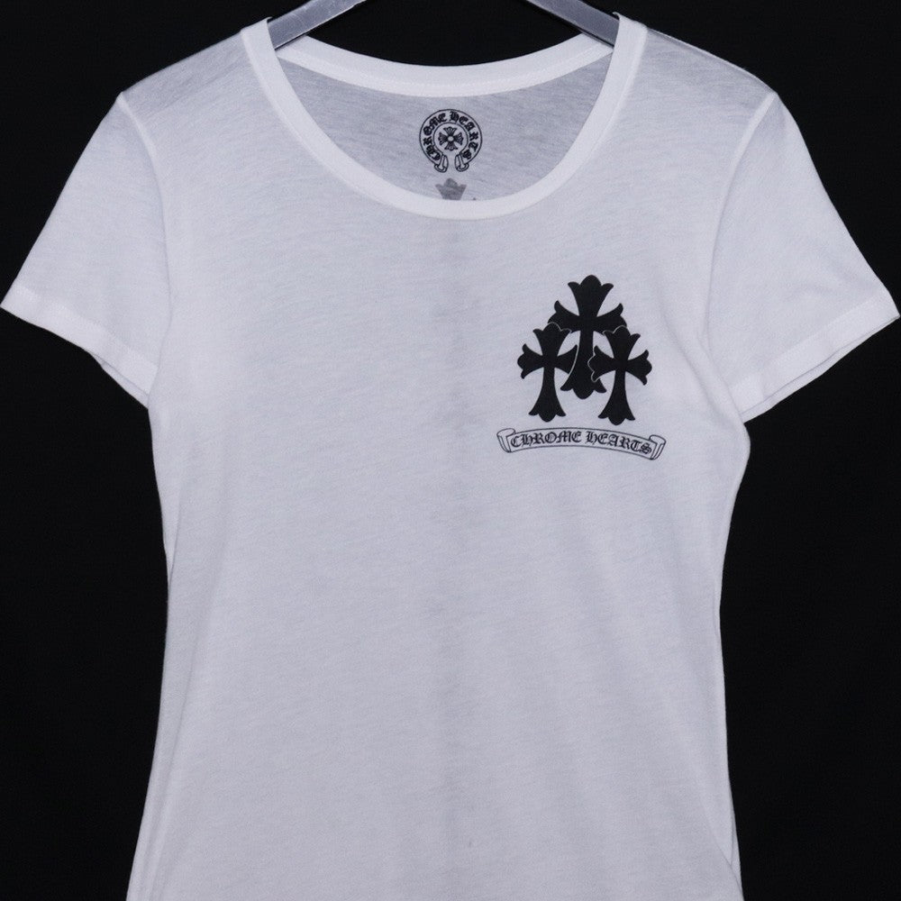CHROME HEARTS Old Cemetery Cross Print T-Shirt White Size S