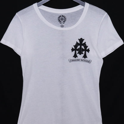 CHROME HEARTS Old Cemetery Cross Print T-Shirt White Size S