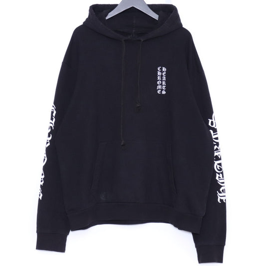 CHROME HEARTS Vertical Logo Pullover Hoodie Black Size L