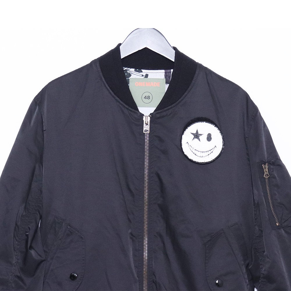 ONE MADE MA- Girl Print Madonna Bomber Jacket Black Size L