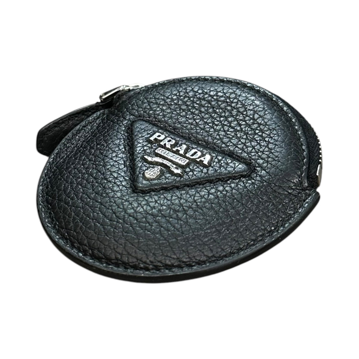 PRADA Vitello Daino Leather Round Coin Purse Black