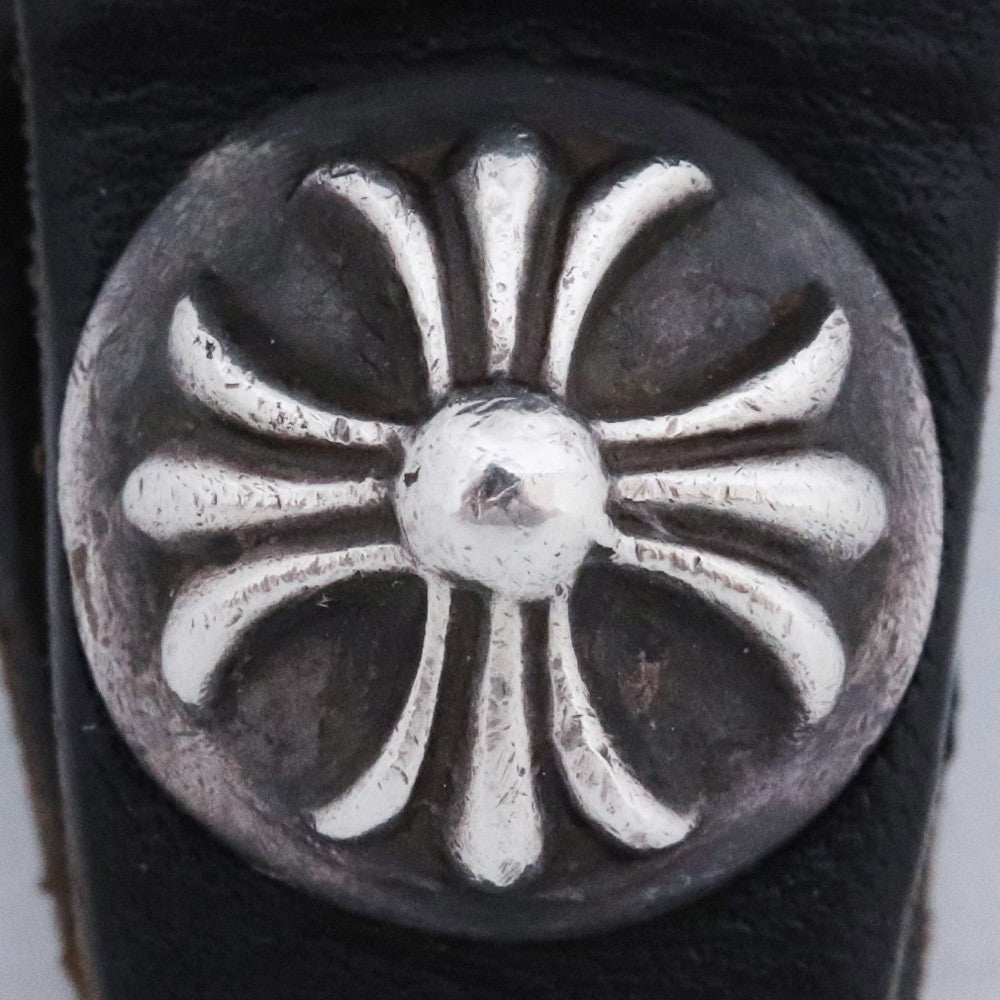 CHROME HEARTS Cross Ball Button Leather Loop Black Belt Size F