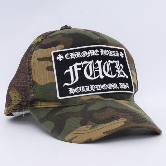 CHROME HEARTS FUCK Patch Camo Trucker Cap Size F