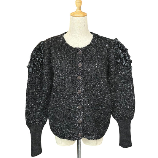 YVES SAINT LAURENT Vintage Lame Ribbon Knit Cardigan Size M