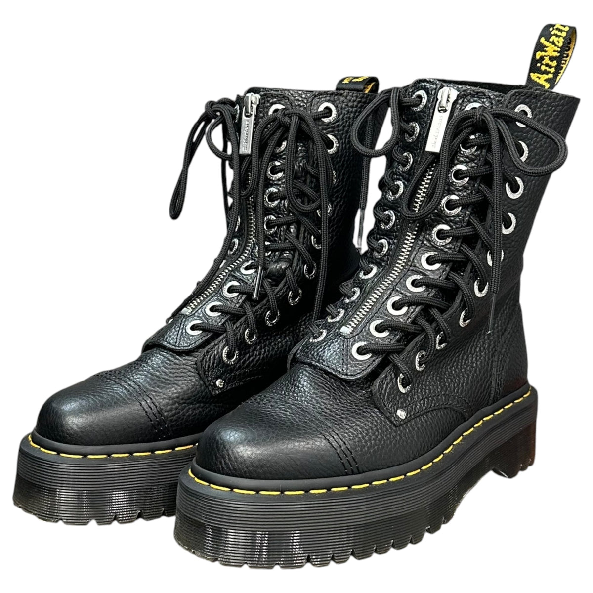 DR.MARTENS Center-Zip 10-Eyelet Lace-Up Boots Black Size UK5
