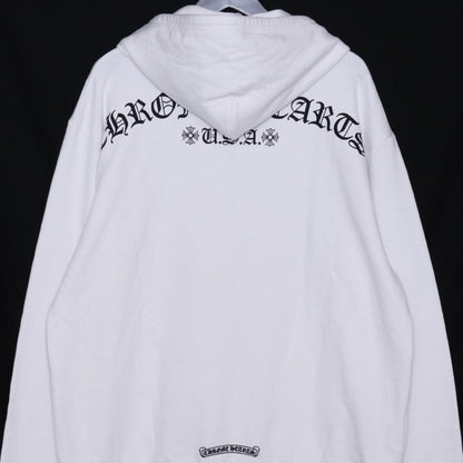 CHROME HEARTS Back Arch Logo USA Zip Up Hoodie White Size M