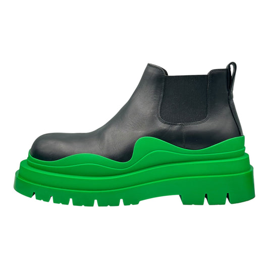 BOTTEGA VENETA TIRE Ankle Chelsea Black Green Boots Size EU 42