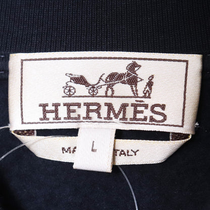 HERMES Teddy Blouson Leather Patch Jacket Navy Size L