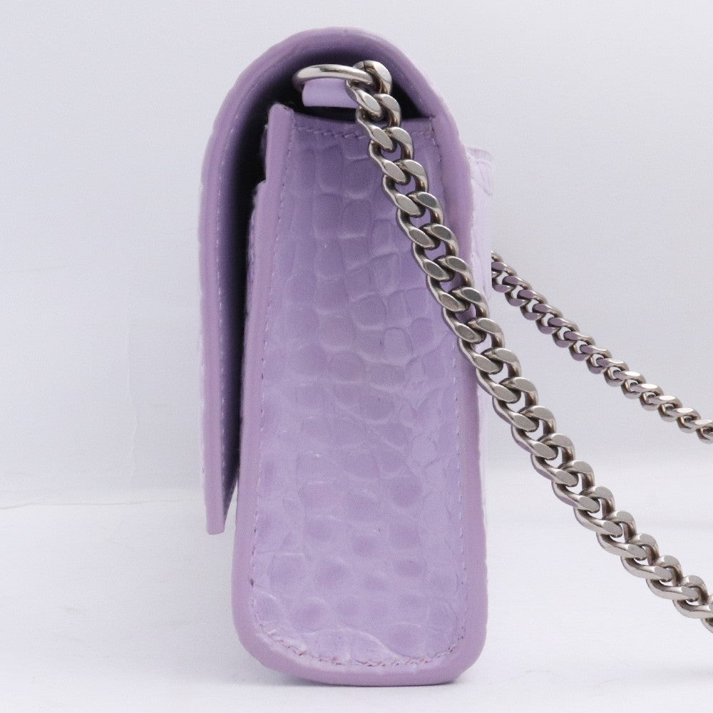 BALENCIAGA Hourglass Chain Wallet Purple Croc Emb. Bag Size F