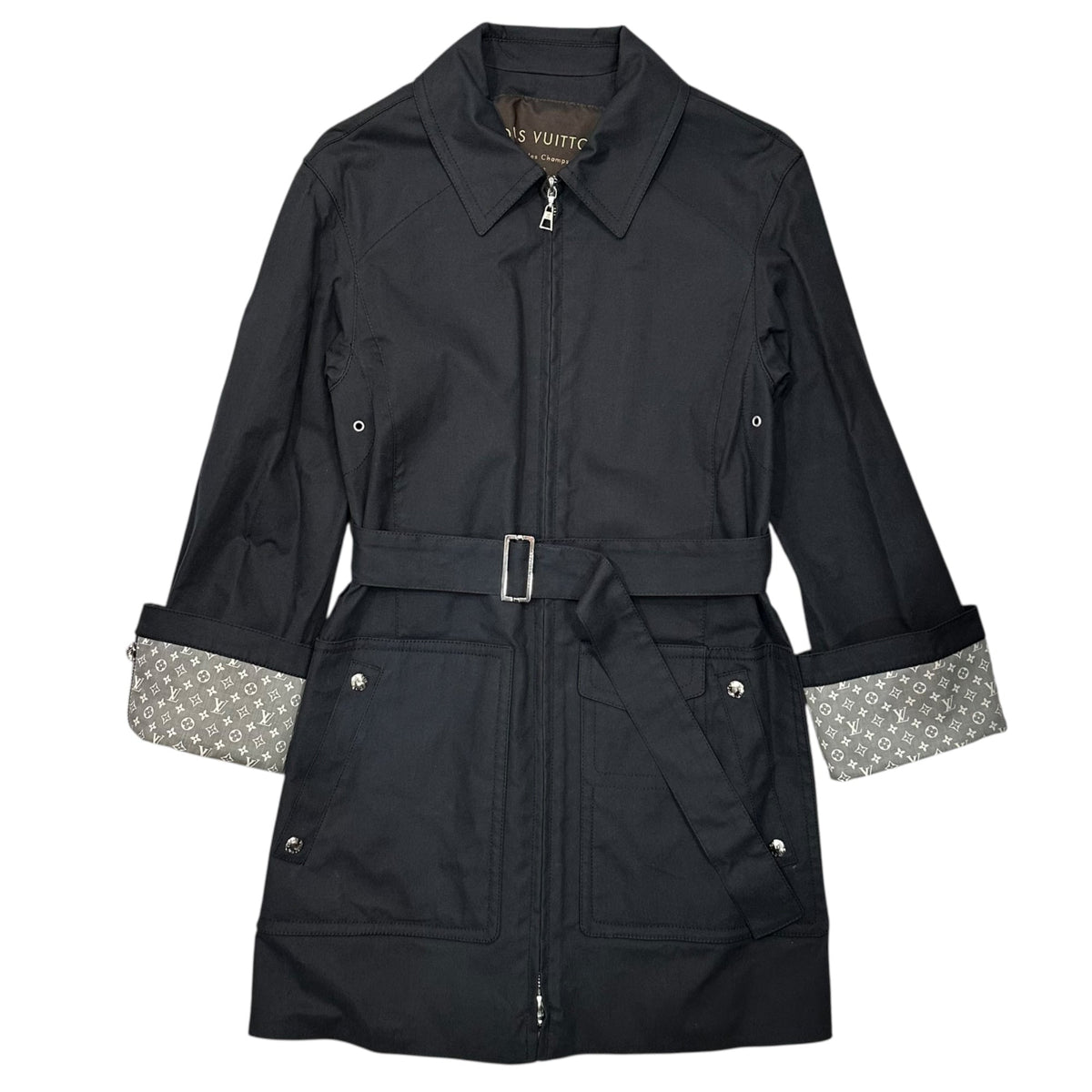 LOUIS VUITTON Monogram Zip Coated Macintosh Coat Size 34