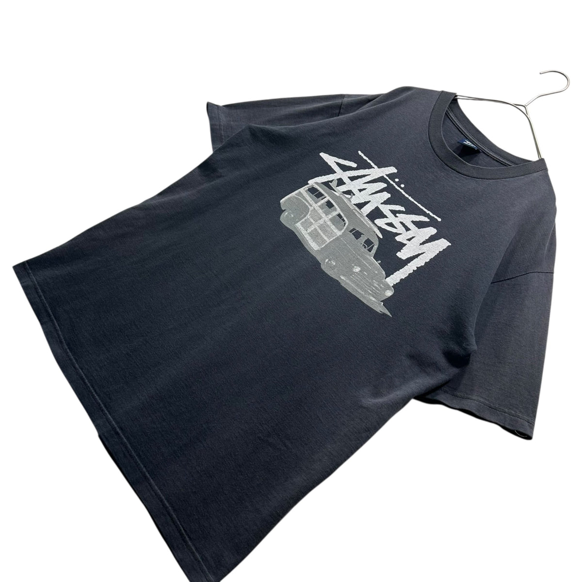 STUSSY 00s Car Graphic Logo Print T-Shirt Navy Size M