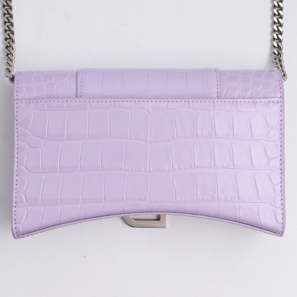 BALENCIAGA Hourglass Chain Wallet Purple Croc Emb. Bag Size F