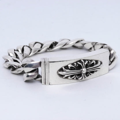 CHROME HEARTS Floral Cross ID Bracelet Silver Size ONE SIZE