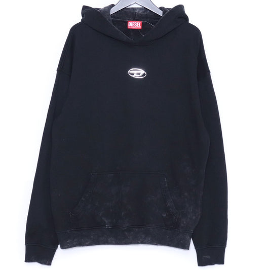 DIESEL 25AW Distressed Metal Oval D Hoodie Black Size M