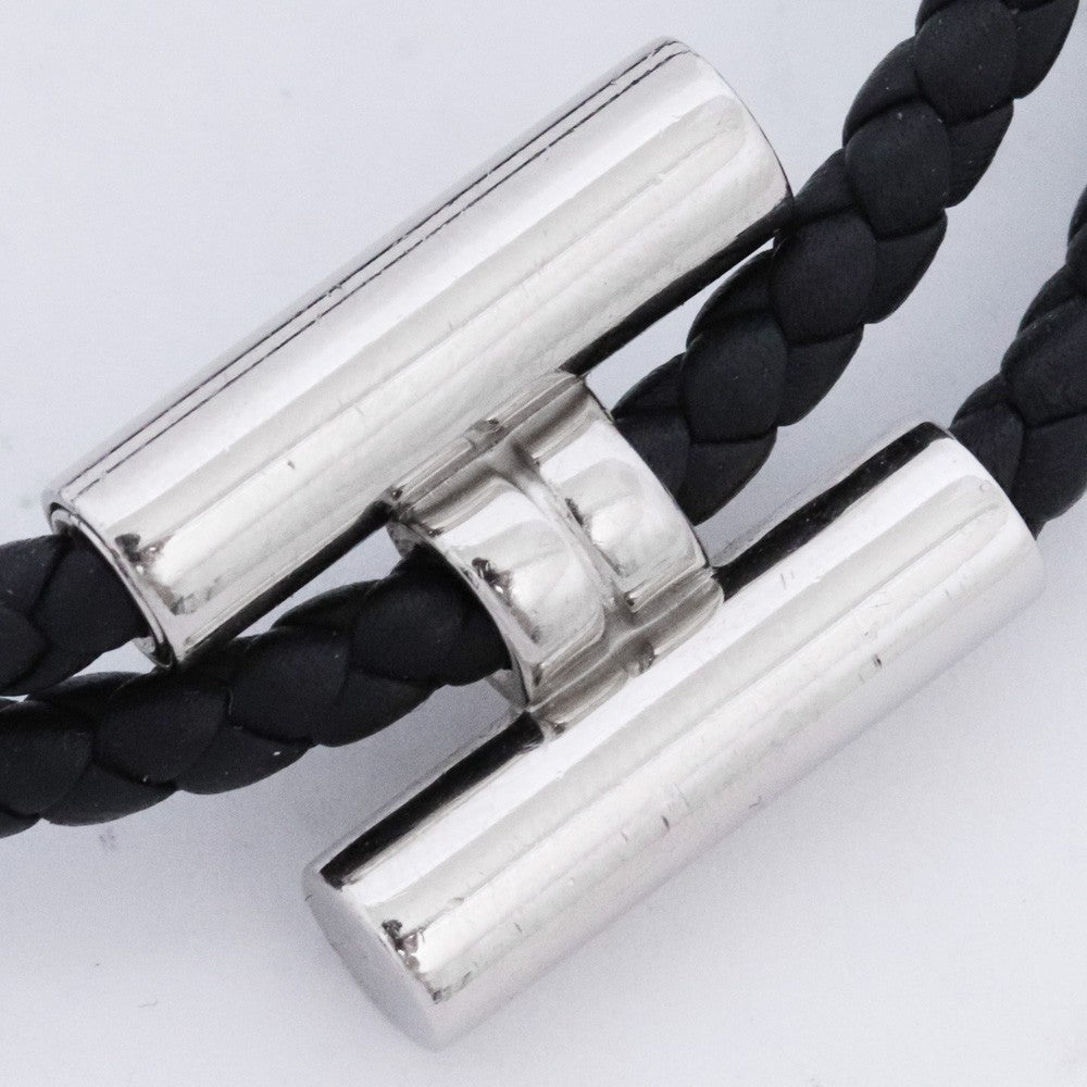 HERMES Tournis Tresse Leather Bracelet Black Size F