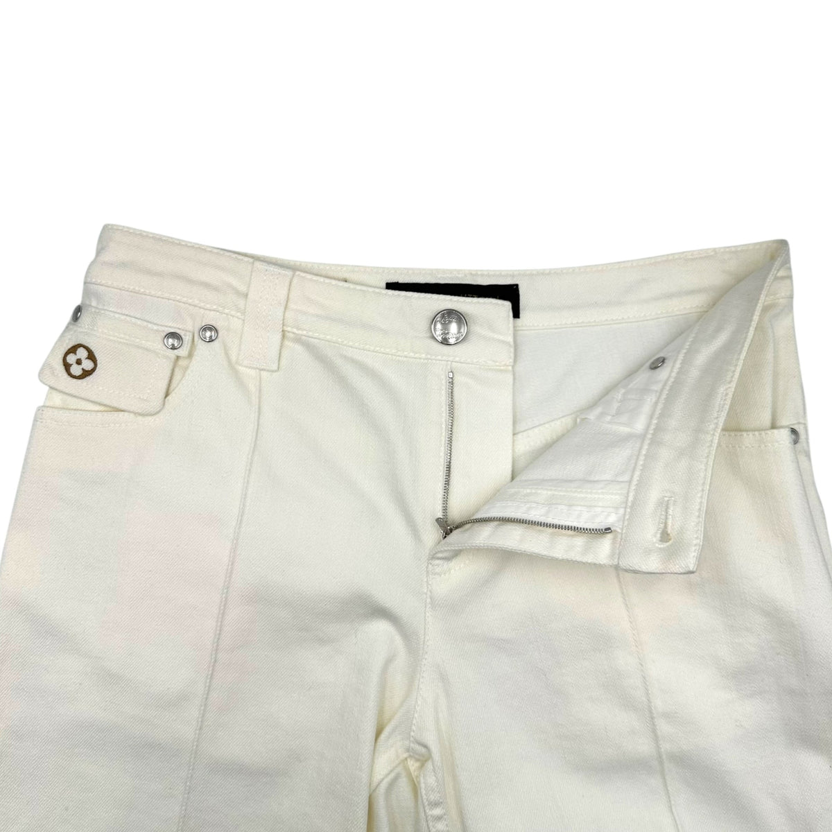LOUIS VUITTON Monogram Embroidered Denim Shorts Size 38