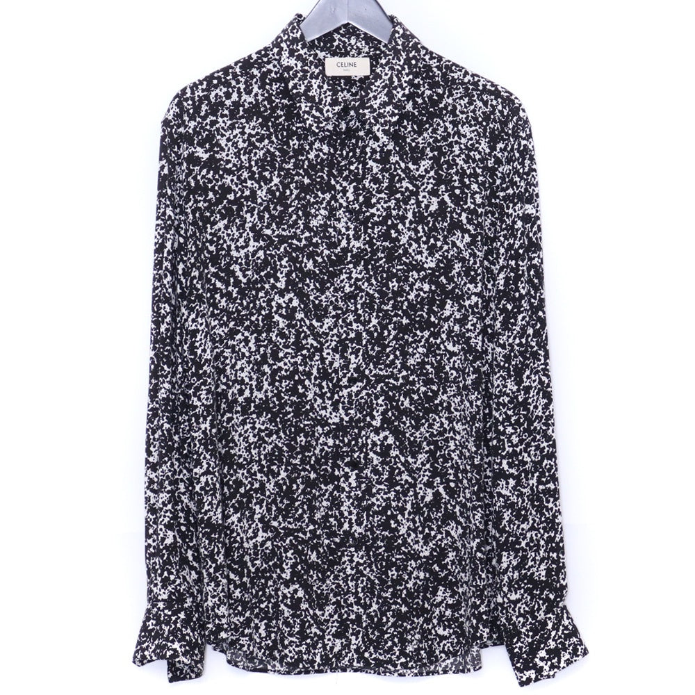 CELINE 19AW Splatter Print Viscose Shirt Black Size 42
