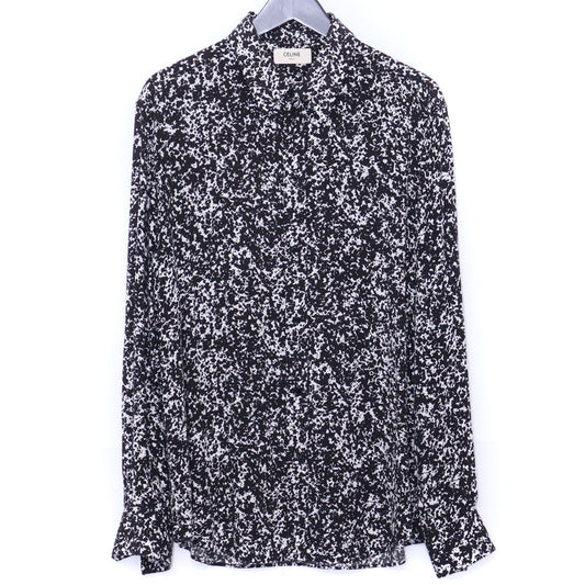 CELINE 19AW Splatter Print Viscose Shirt Black Size 42