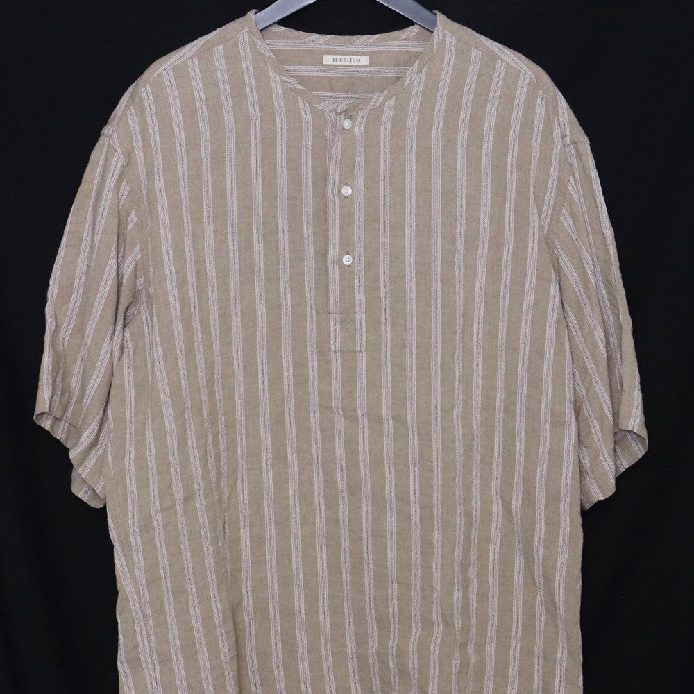 HEUGN JAKE Striped No-Collar S/S Linen Shirt Size 2