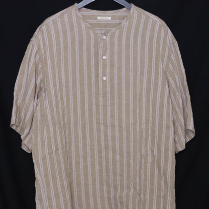 HEUGN JAKE Striped No-Collar S/S Linen Shirt Size 2