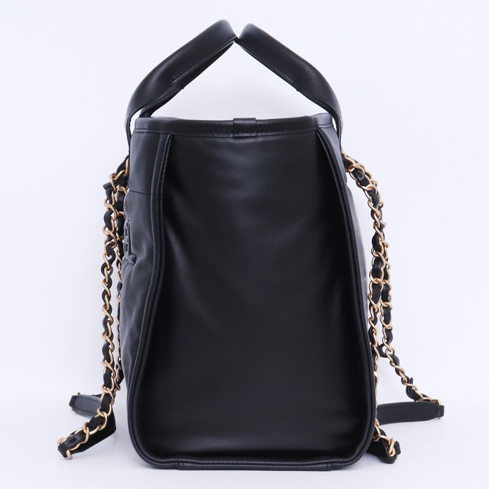 CHANEL Deauville Lambskin 2-Way Tote Bag Black Size F