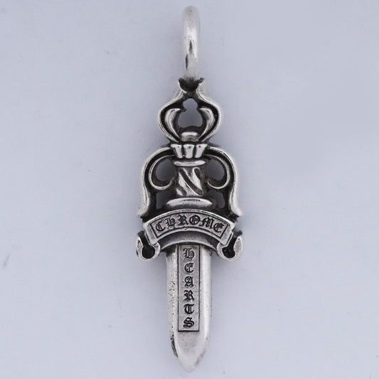 CHROME HEARTS Double Dagger Pendant Necklace Silver Size F