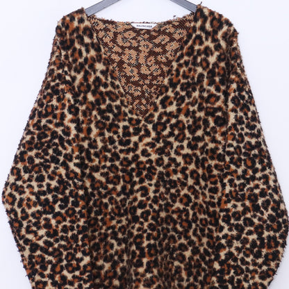 BALENCIAGA Leopard Print V-Neck Sweater Beige Size XS