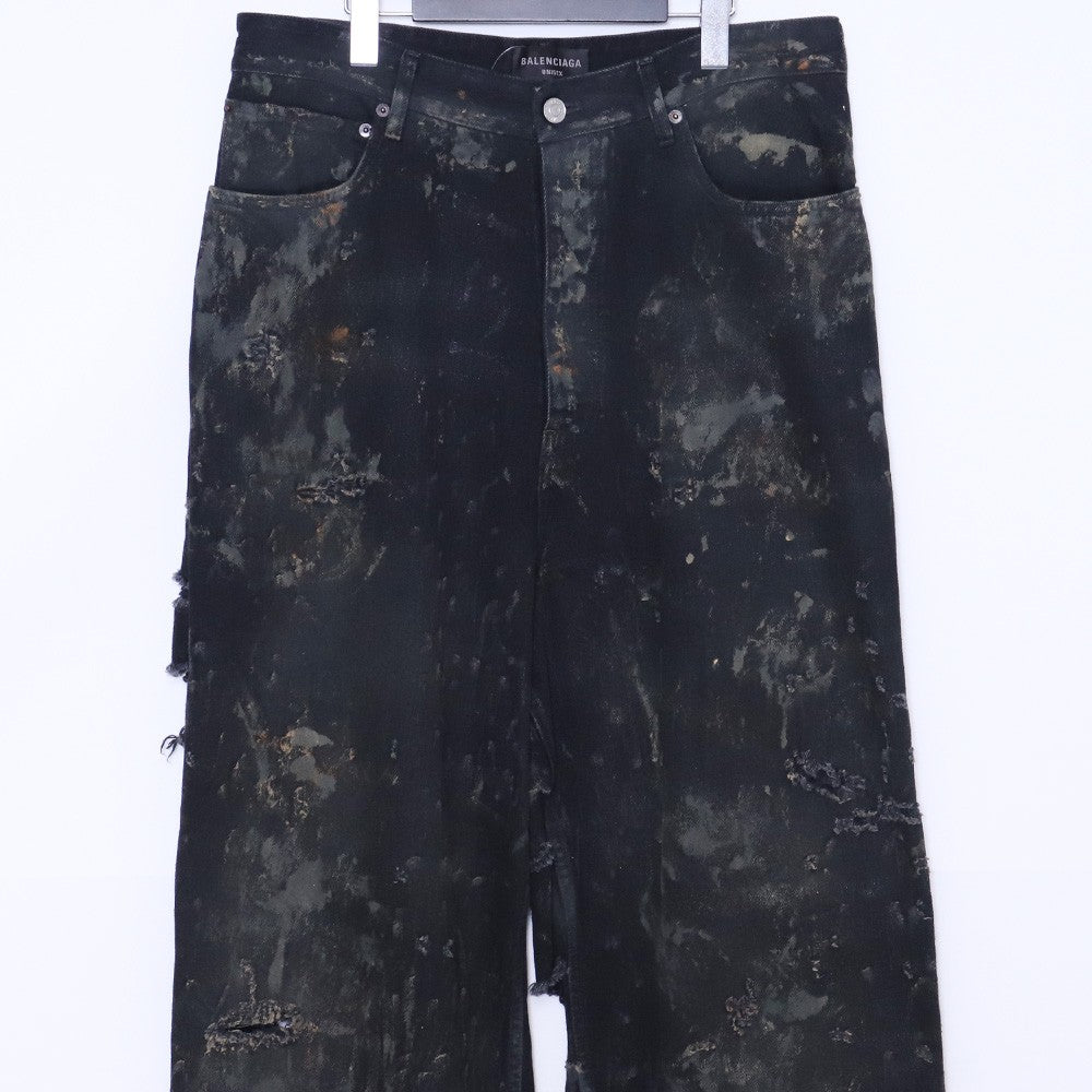 Balenciaga 23SS Super Destroyed Baggy Jeans Black Size S