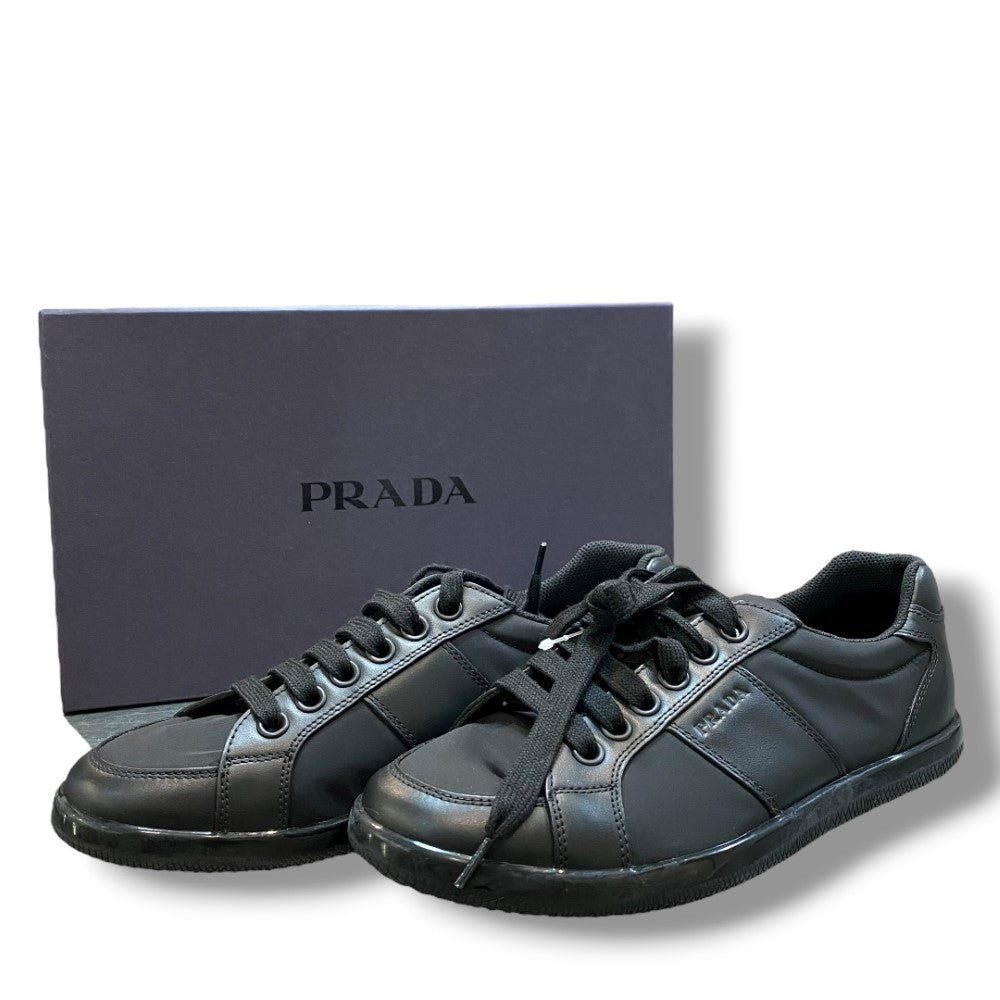 PRADA Nylon Leather Low-top Sneakers Black Size 5 1/2