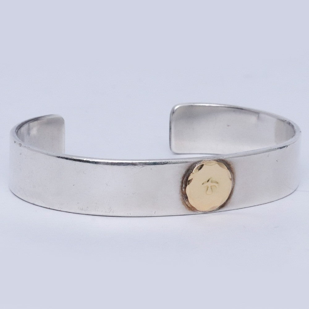 GORO'S Silver Flat Bangle Bracelet Gold Metal Size M