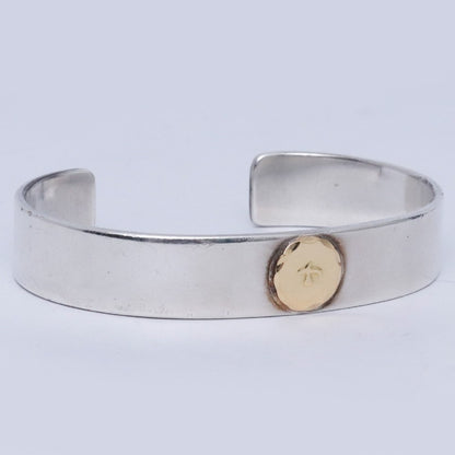 GORO'S Silver Flat Bangle Bracelet Gold Metal Size M