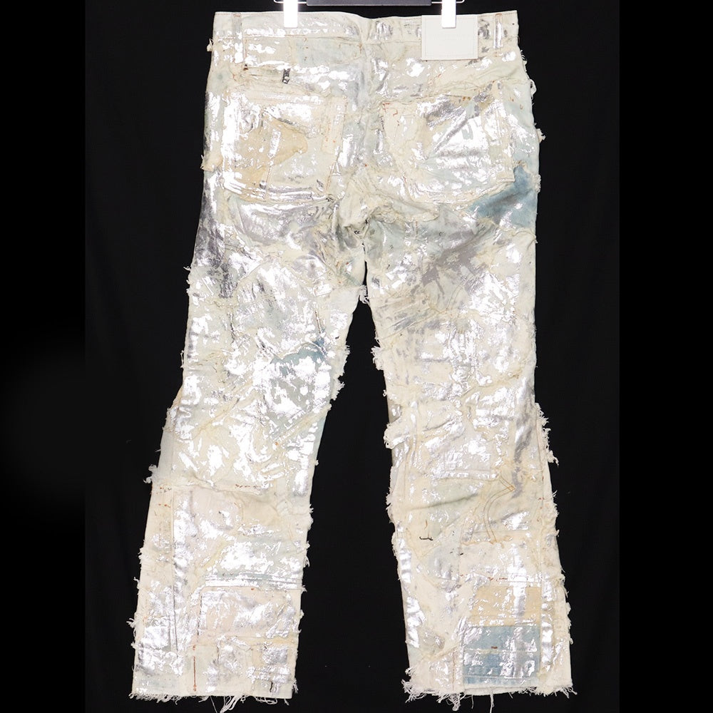 INNOCENCE NYC Metallic Patchwork Distressed Denim Size 34