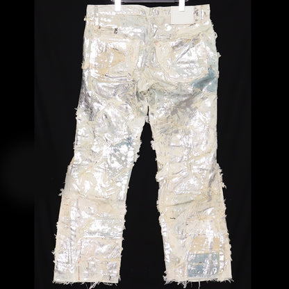 INNOCENCE NYC Metallic Patchwork Distressed Denim Size 34