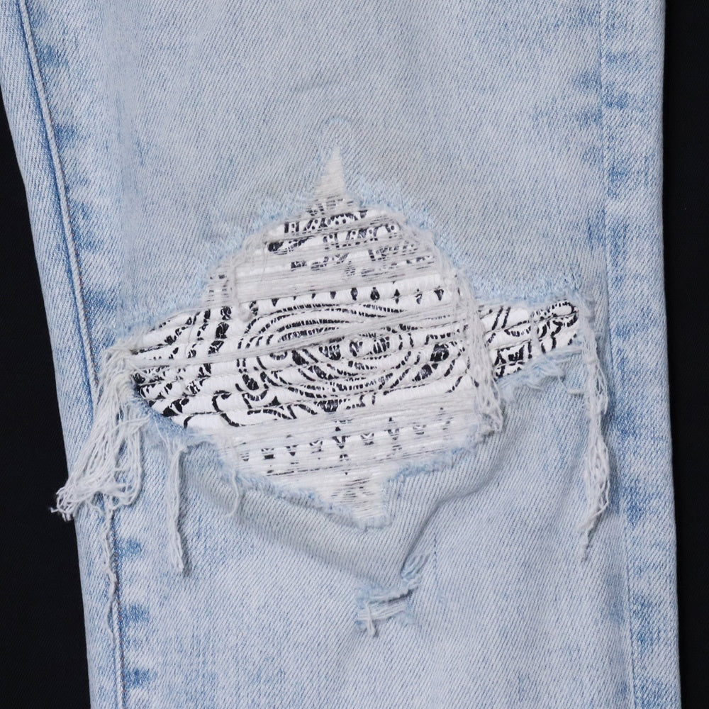 AMIRI MX1 Leather Bandana Skinny Jeans Blue Size 31