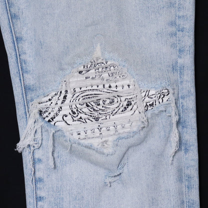 AMIRI MX1 Leather Bandana Skinny Jeans Blue Size 31