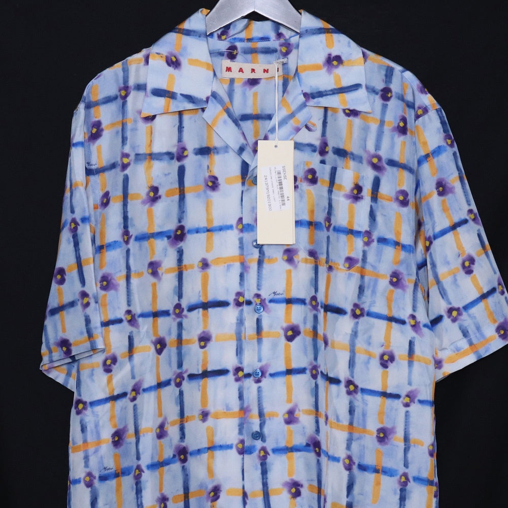 MARNI 24SS Graphic Print Short Sleeve Shirt Blue Size 44
