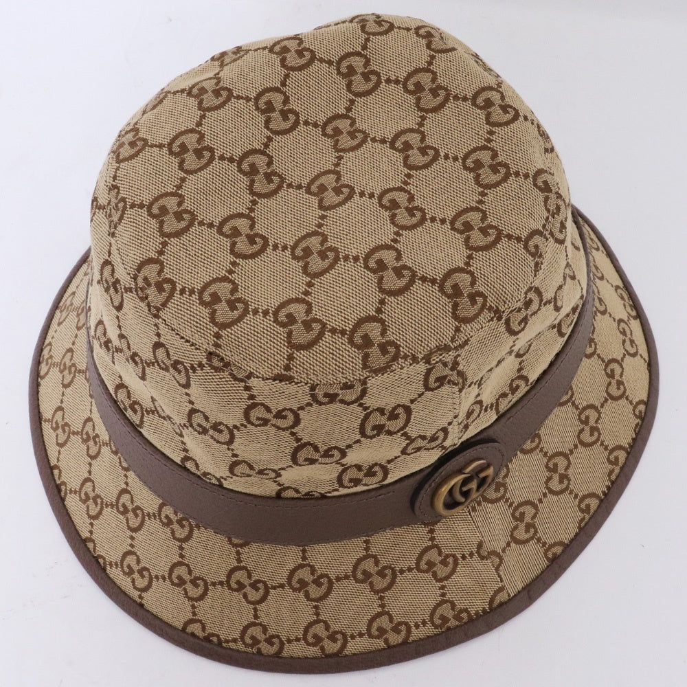 GUCCI GG Canvas Pattern Fedora Bucket Hat Beige Size M