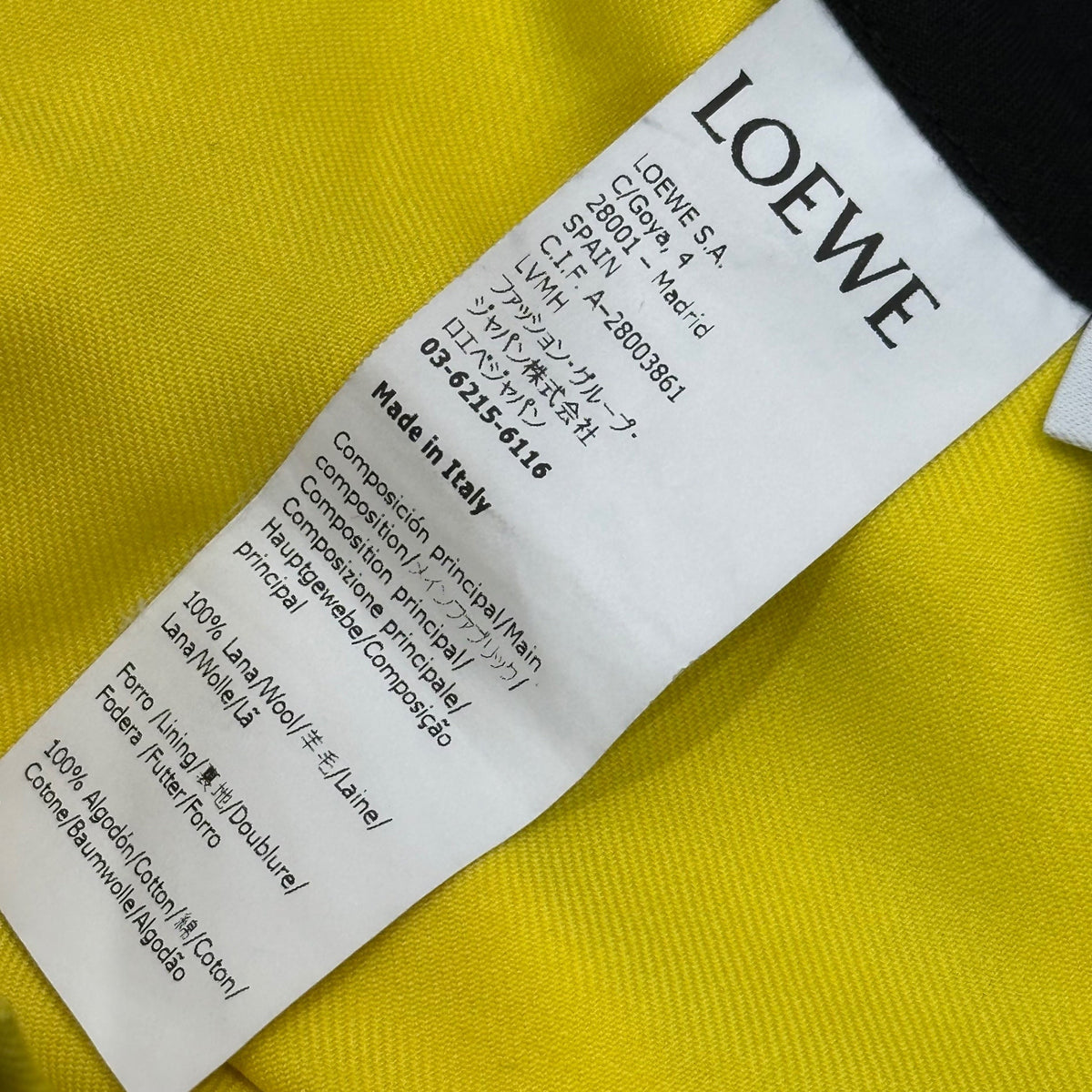 LOEWE Side Yellow Wide-Leg Wool Slacks Black/Yellow Size 38
